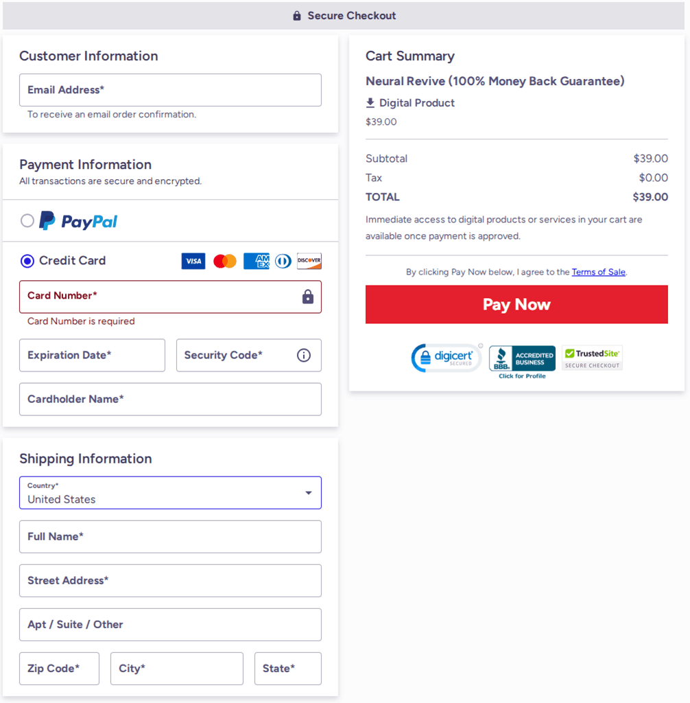 Neural Revive Checkout